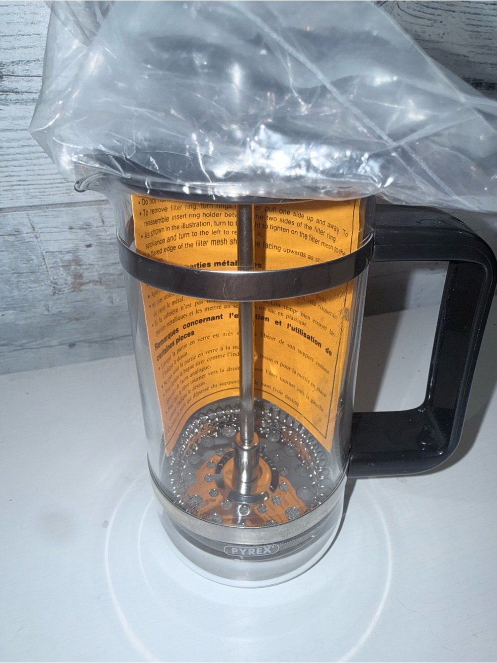 Vintage Pyrex Mini Glass French Press & Cork Coaster Set - 1.5 Cup NWT